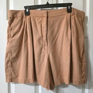 Abercrombie & Fitch Linen Blend High Waist Pleated Trouser Shorts in Tan, Sz XL.